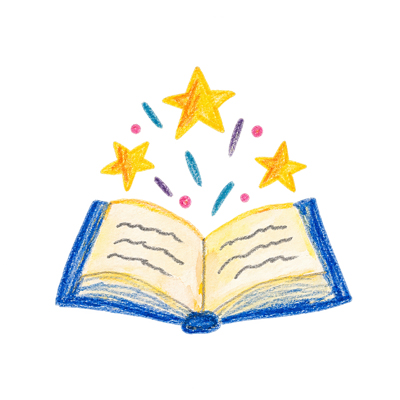 Kinderzeichnung eines geöffneten Buches