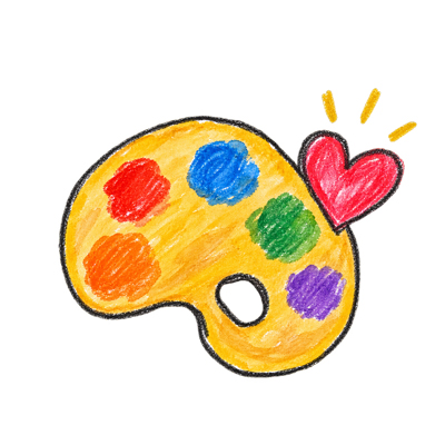 Kinderzeichnung einer bunten Farbpalette